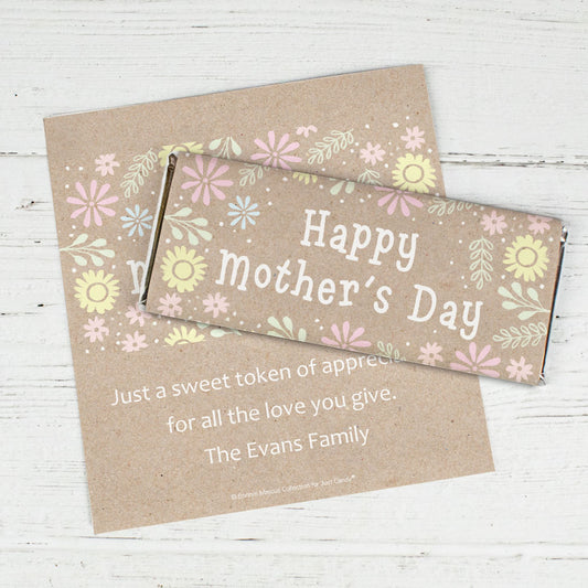 Personalized Bonnie Marcus Collection Mother's Day Pastel Flowers Chocolate Bar Wrappers