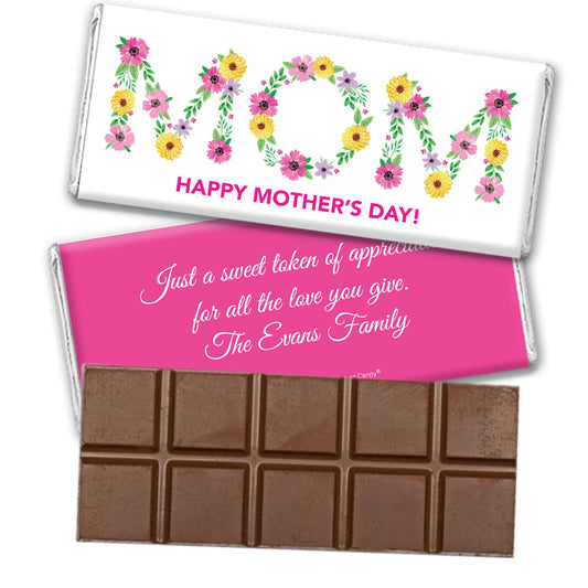 Personalized Bonnie Marcus Mother's Day Mom in Flowers Belgian Chocolate Bar & Wrapper