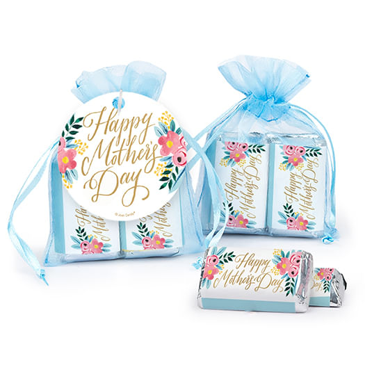 Personalized Mother's Day Floral Hershey's Miniatures in Organza Bags with Gift Tag