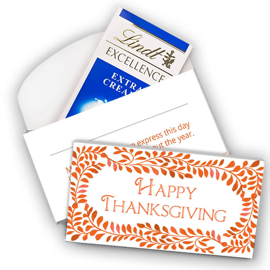 Deluxe Personalized Thanksgiving Leaves Lindt Chocolate Bar in Gift Box (3.5oz)