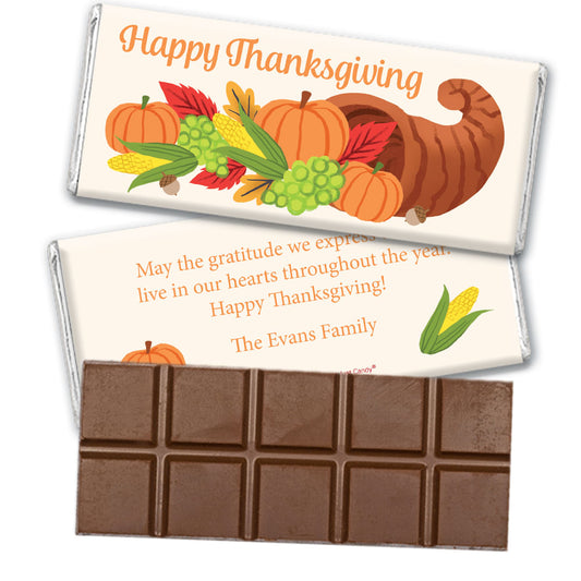 Personalized Thanksgiving Cornucopia Belgian Chocolate Bar & Wrapper