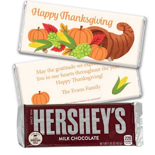 Personalized Thanksgiving Cornucopia Hershey's Milk Chocolate Bar & Wrapper