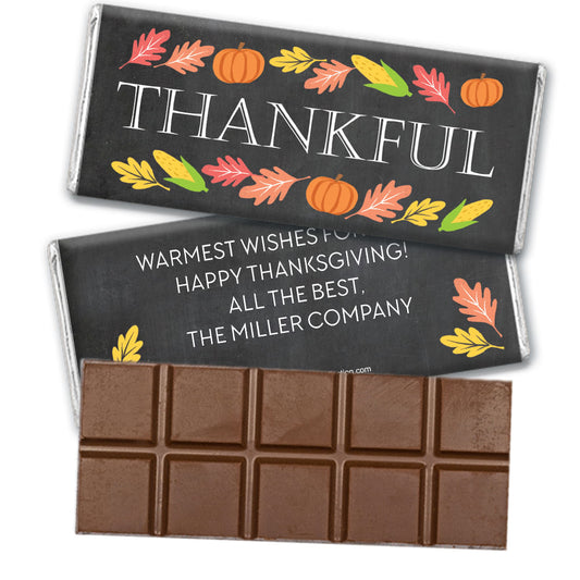 Personalized Bonnie Marcus Thanksgiving Thankful Chalkboard Belgian Chocolate Bar & Wrapper