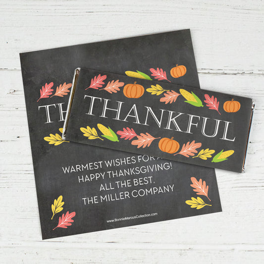 Personalized Bonnie Marcus Thanksgiving Thankful Chalkboard Chocolate Bar Wrappers