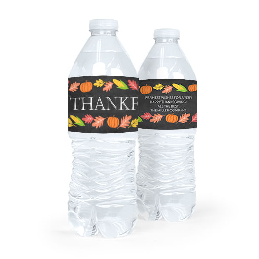 Personalized Thanksgiving Thankful Chalkboard Water Bottle Labels (5 Labels)