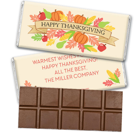 Personalized Bonnie Marcus Thanksgiving Happy Harvest Belgian Chocolate Bar & Wrapper