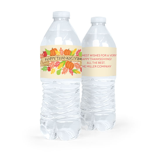 Personalized Thanksgiving Happy Harvest Water Bottle Labels (5 Labels)