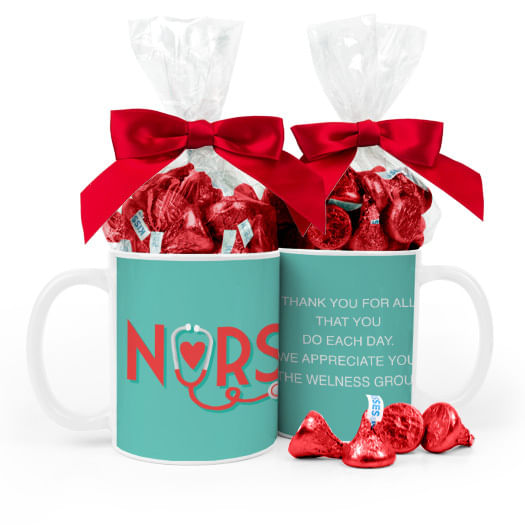 Personalized Nurse Appreciation Heart Stethoscope 11oz Mug with 1/2lb Hershey's Kisses