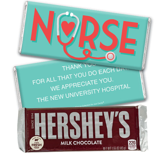 Personalized Collection Nurse Appreciation Red Heart Hershey's Milk Chocolate Bar & Wrapper