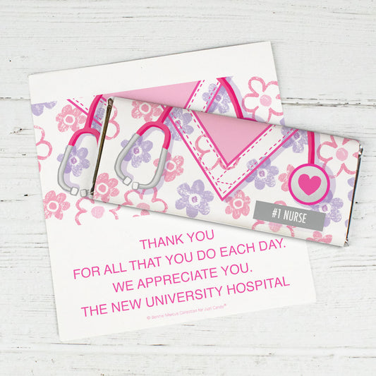 Personalized Bonnie Marcus Collection Nurse Appreciation Flowers Chocolate Bar Wrappers