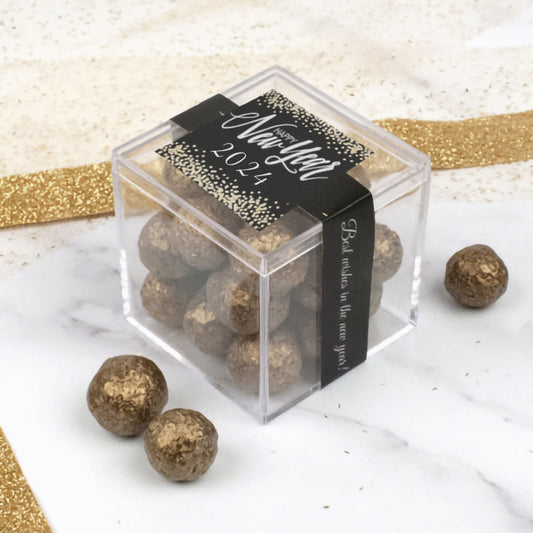 Personalized New Year's Eve JUST CANDY� favor cube with Premium Sparkling Prosecco Cordials - Dark Chocolate