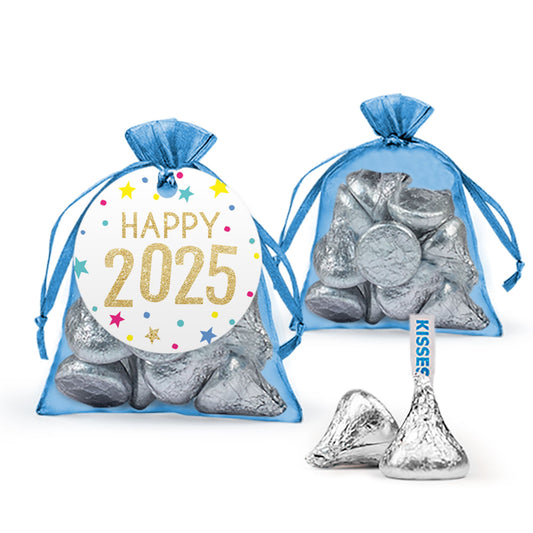 New Year's Eve Starry Celebration Hershey's Kisses in Organza Bags with Gift Tag