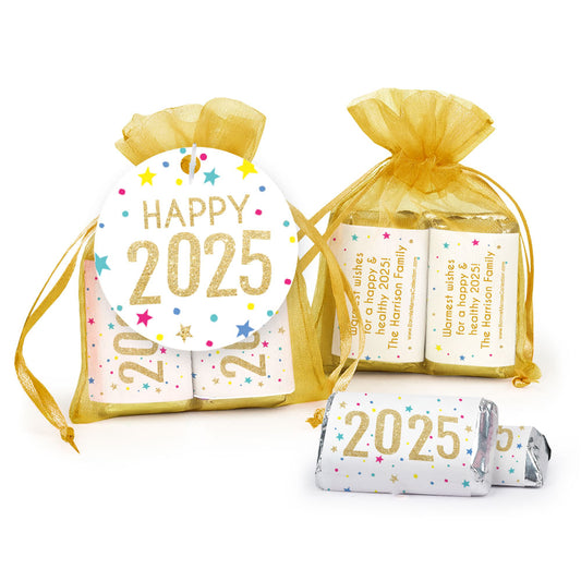 New Year's Eve Starry Celebration Hershey's Miniatures in Organza Bags with Gift Tag