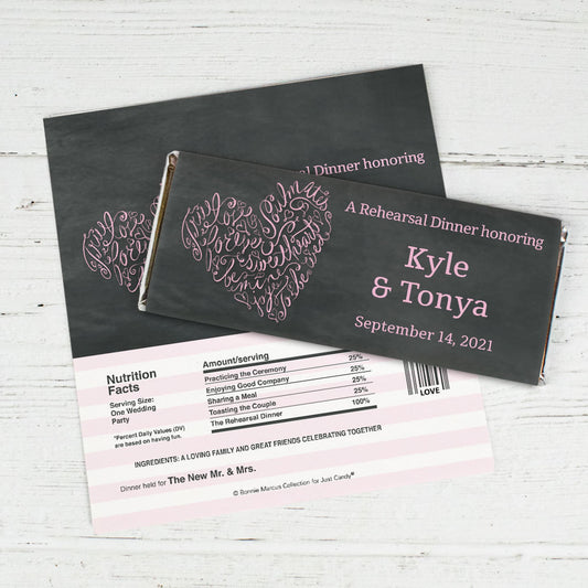 Bonnie Marcus Collection Personalized Chocolate Bar Wrappers Chocolate and Wrapper Sweetheart Swirl Rehearsal Dinner