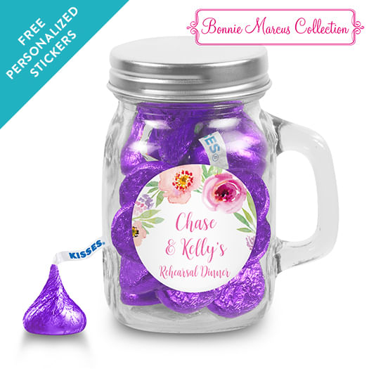 Bonnie Marcus Collection Personalized Mini Mason Mug Floral Embrace Rehearsal Dinner Favors (12 Pack)