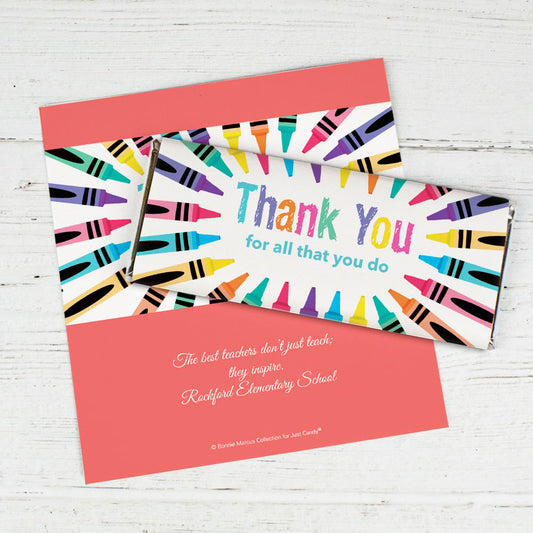 Personalized Teacher Appreciation Colorful Thank You Chocolate Bar Wrappers