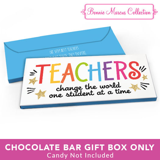 Deluxe Personalized Teacher Appreciation Gold Star Candy Bar Favor Box