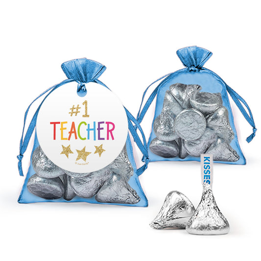 Teacher Appreciation Gold Star Hershey's Kisses in Organza Bags with Gift Tag