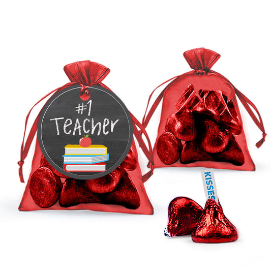 Teacher Appreciation Books Hershey's Kisses in Organza Bags with Gift Tag