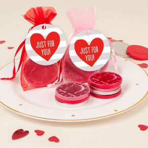 Valentine's Day Heart Stripes Chocolate Coins in XS Organza Bags with Gift Tag