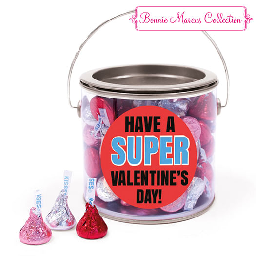 Happy Valentine's Day Superhero Hershey's Kisses Silver Paint Can