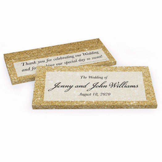 Deluxe Personalized Wedding Gold Sparkles Candy Bar Favor Box