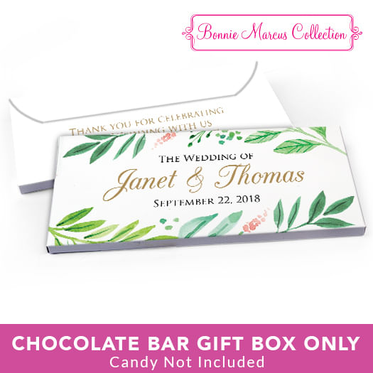 Deluxe Personalized Wedding Watercolor Plants Candy Bar Favor Box