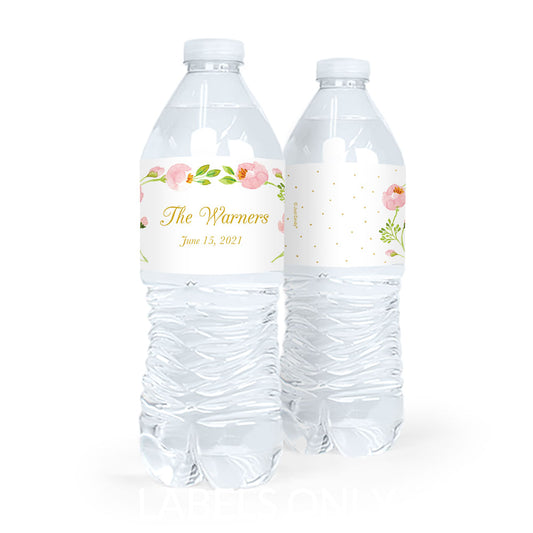 Personalized Wedding Botanical Wreath Water Bottle Labels (5 Labels)