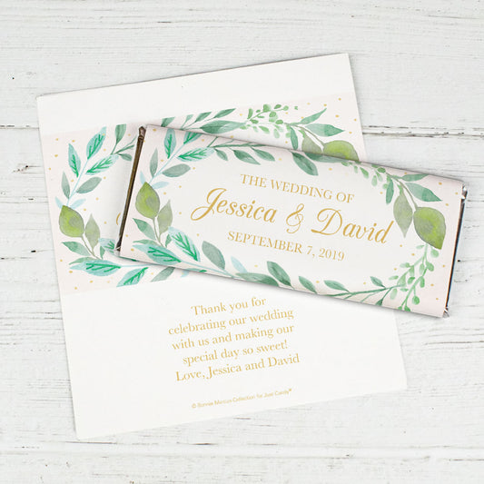 Personalized Bonnie Marcus Wedding Forever Foliage Chocolate Bar Wrappers