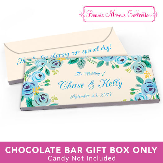 Deluxe Personalized Wedding Blue Flowers Candy Bar Favor Box