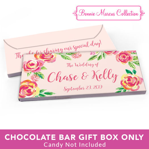 Deluxe Personalized Wedding Pink Flowers Candy Bar Favor Box