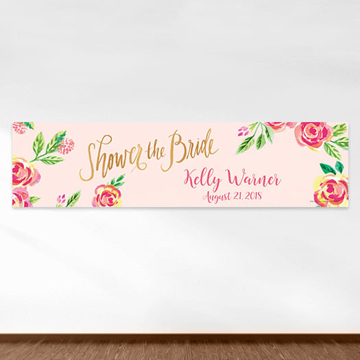 Personalized Bridal Shower Pink Flowers 5 Ft. Banner