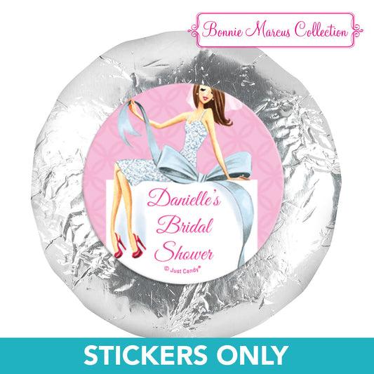 Personalized Wedding Beautiful Bride with Bow Brunette 1.25" Stickers (48 Stickers)