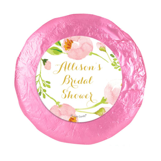 Personalized Wedding Pink Botanical Wreath 1.25" Stickers (48 Stickers)