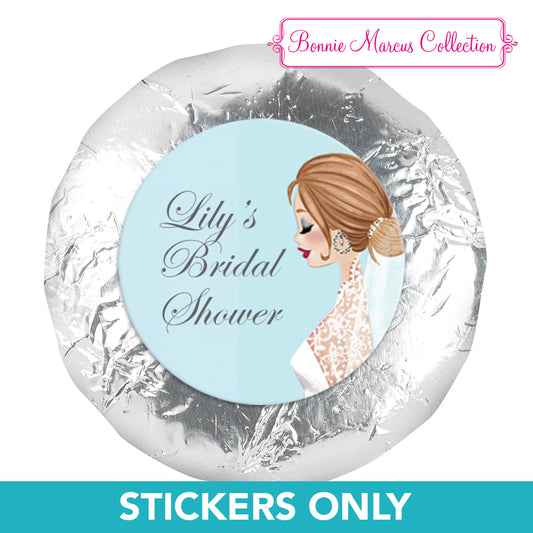 Personalized Wedding Vintage Veil Brunette 1.25" Stickers (48 Stickers)