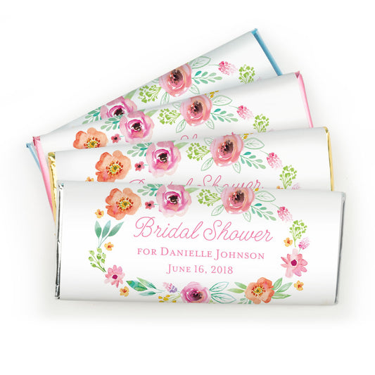 Personalized Bonnie Marcus Bridal Shower Watercolor Blossoms Chocolate Bar Wrappers Only