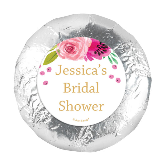 Personalized Bridal Shower Magenta Florals 1.25" Stickers (48 Stickers)