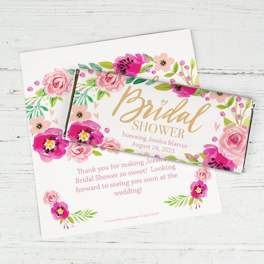 Personalized Bonnie Marcus Bridal Shower Magenta Florals Chocolate Bar Wrappers