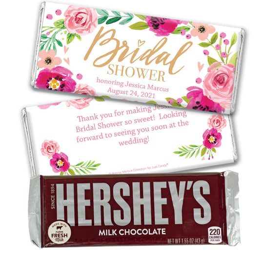 Personalized Bonnie Marcus Bridal Shower Magenta Florals Hershey's Milk Chocolate Bar & Wrapper