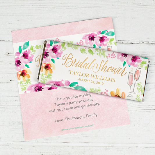 Personalized Bonnie Marcus Bridal Shower Botanical Bubbly Chocolate Bar Wrappers