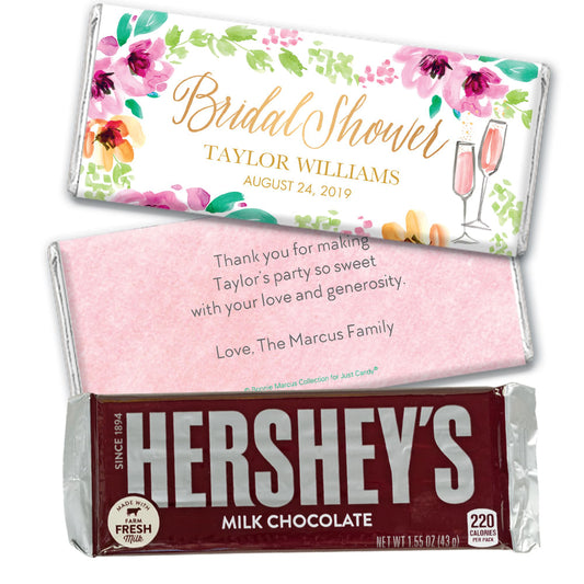 Personalized Bonnie Marcus Bridal Shower Botanical Bubbly Hershey's Milk Chocolate Bar & Wrapper