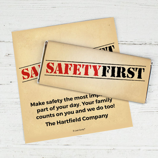 Personalized Chocolate Bar Wrappers "Safety First" National Safety Month