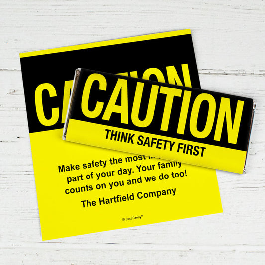 Business Personalized Chocolate Bar Wrappers Caution Think Safety First