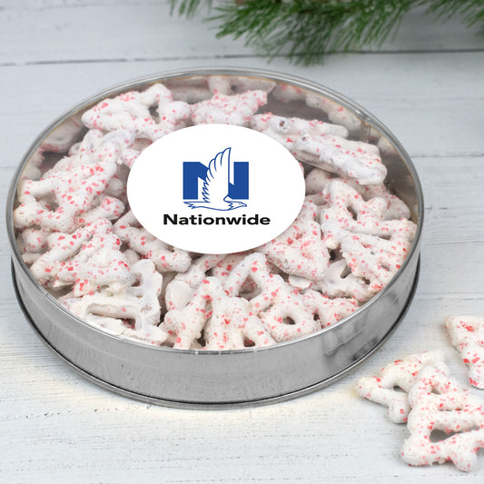 Persoalized Add Your Logo Large Plastic Tin Peppermint Yogurt Tree Pretzels (40pcs)