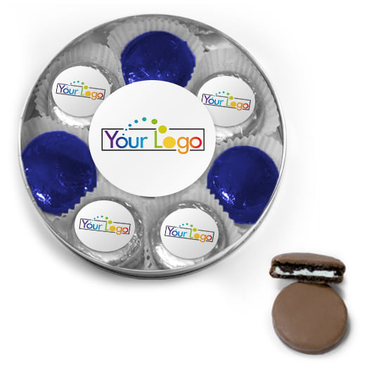 Personalized Add Your Logo Chocolate Covered Oreo Cookies Large Plastic Tin