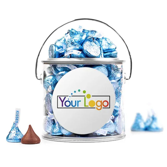 Personalized Add Your Logo Silver Paint Can with Hershey's Kisses