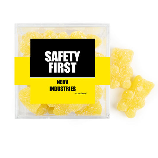 Personalized Safety First JUST CANDY� favor cube with Sugar Sanded Gummy Bears