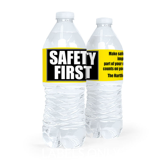 Personalized Safety First Water Bottle Sticker Labels (5 Labels)