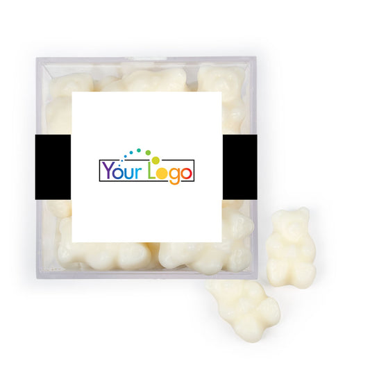 Custom Add Your Logo JUST CANDY® favor cube with Gummy Bears