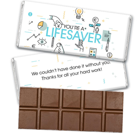 Personalized Appreciation You're a Lifesaver Belgian Chocolate Bar & Wrapper